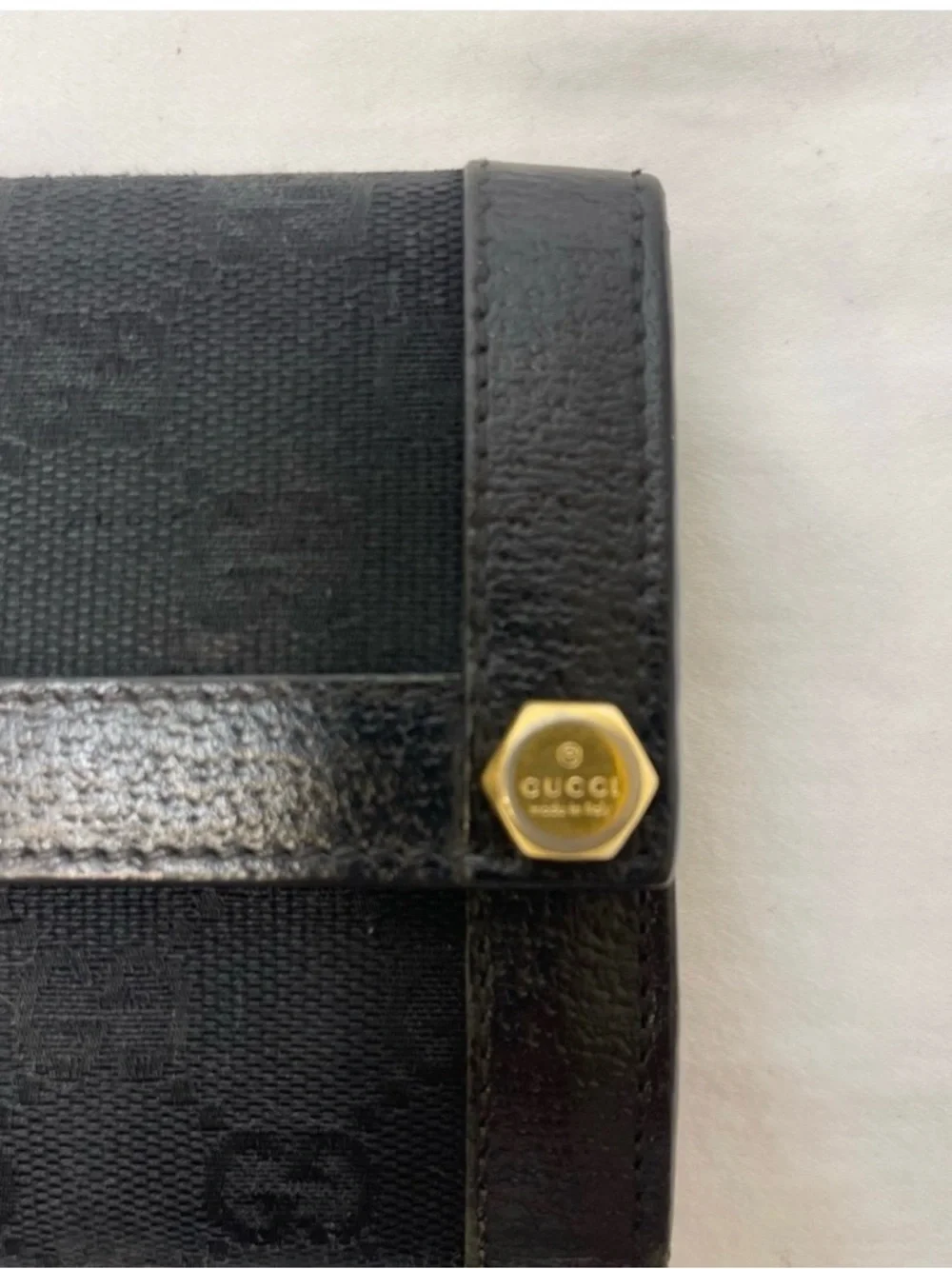 Gucci GG Monogram Continental Wallet with Gold Accents-EUC